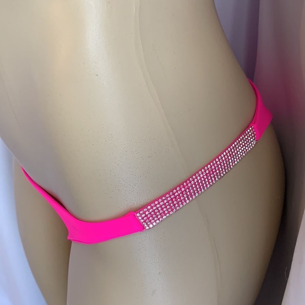 Designer pink Rhinestone String Bikini Swimsuit Swimwear M